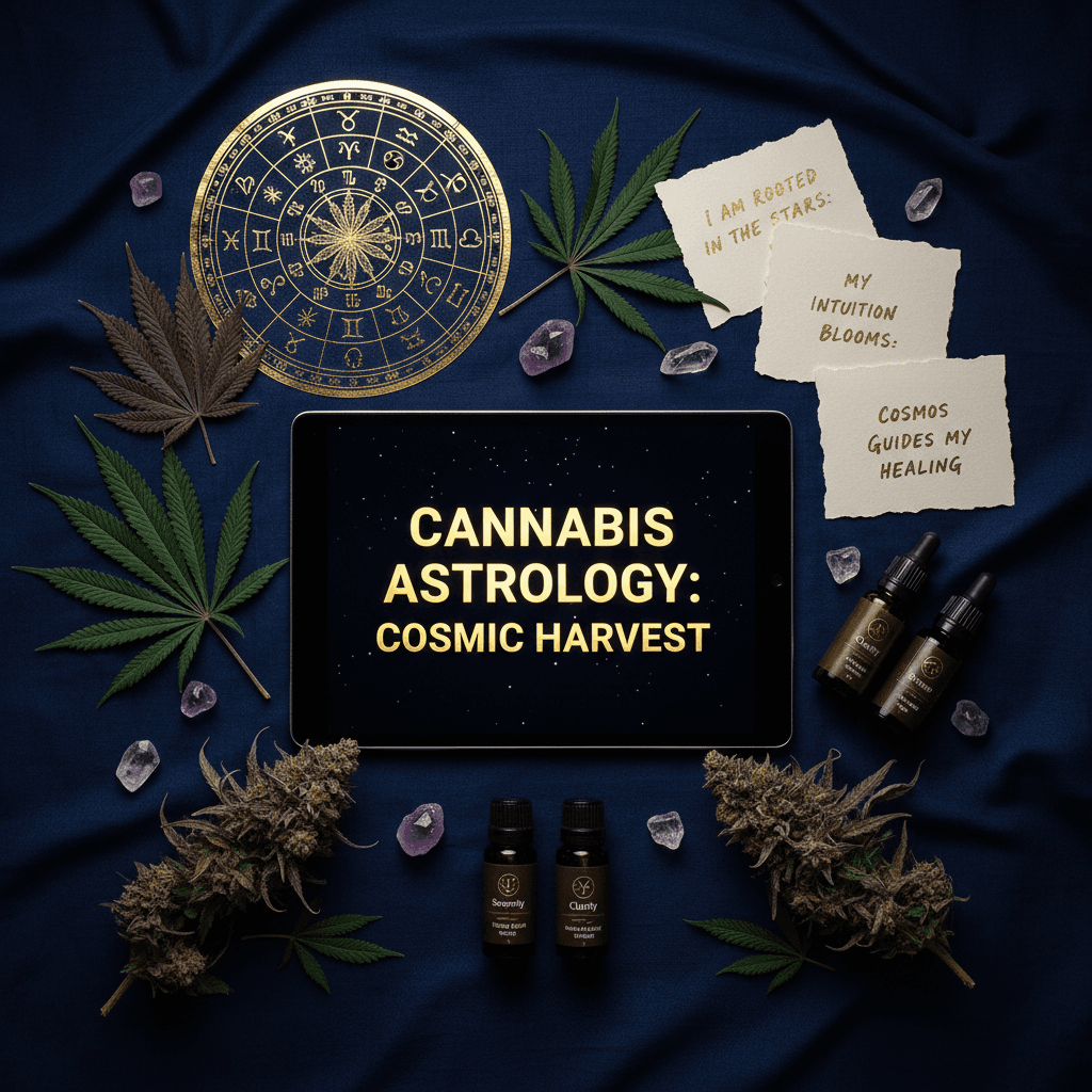 Cannabis Astrology digital course displayed with mystical elements